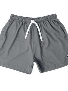 Cove Gray Athletic Swim Shorts with White Drawstring